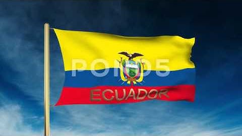 Ecuador Flag Slider Style With Title. Waving In The Wind With Cloud Background