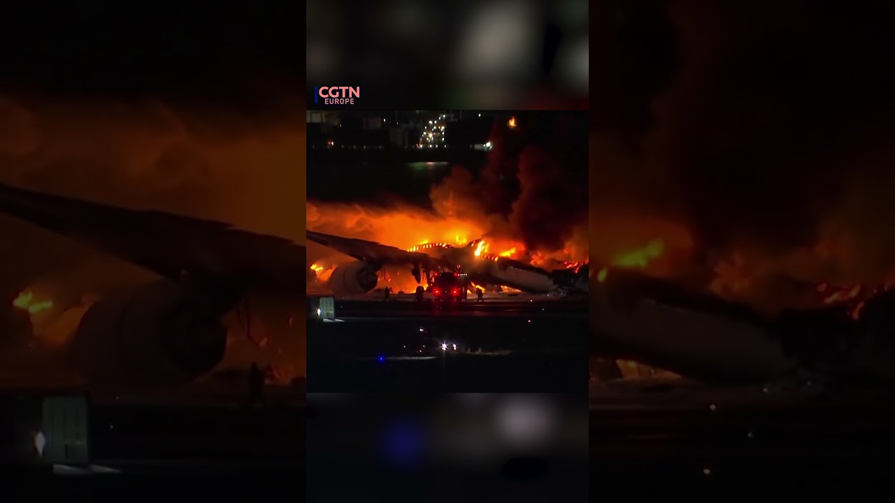 Japan airlies jet engulfed in flames