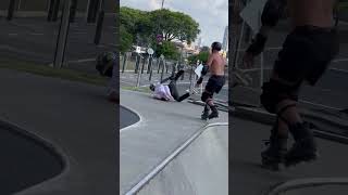 Inline skater rides out of bowl and lands awkwardly on back