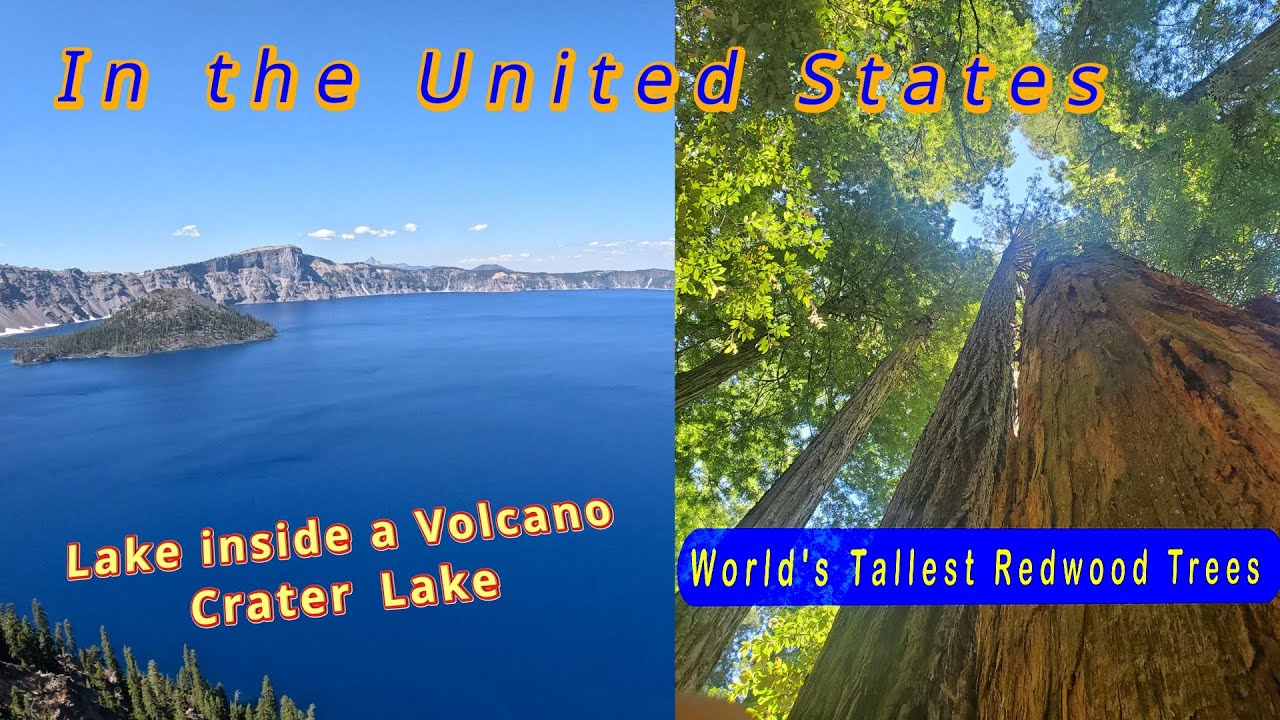 Natural wonders in America. Crater Lake and Redwood NP