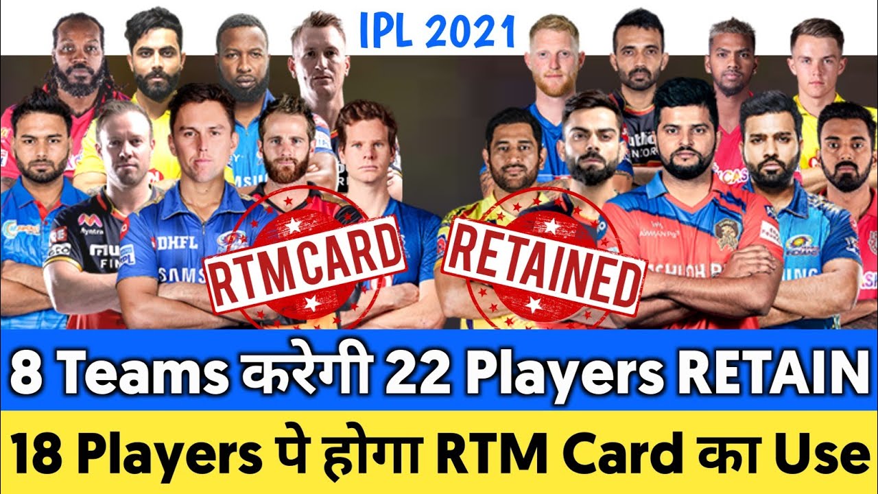 IPL 2021 - Full List of Retained Players of all Teams || List of RTM Card Players