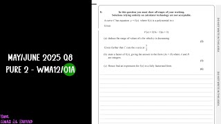 May/June 2025 WMA12/01A Q8 Solution | Edexcel IAL AS Maths Pure 2 (P2)