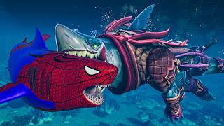 Samurai Shark vs Web Master Megalodon! Epic Marine Monster Battle | JWE2 Mods
