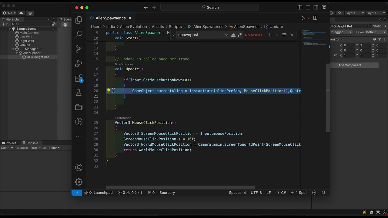 Alien Evolution Mobile Game - Fixing the height of spawn position