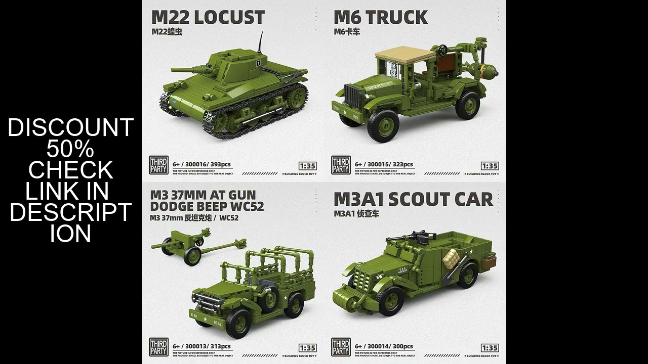 Military World War II tank Anti-tank gun M22 Locust Tank Building Blocks M6 Truck M3A1 Car Model Toy