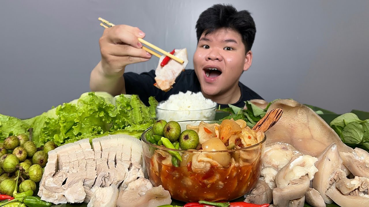 Thịt Luộc Tai Heo Chấm Mắm Dưa Đu Đủ Cá Cơm Thơm Ngon Hao Cơm | Dương Doubar 