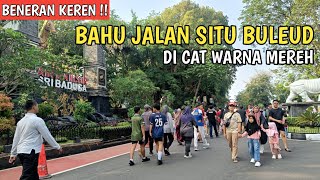 The road along Situ Buleud, Purwakarta, is painted red, like the Mandalika Circuit.