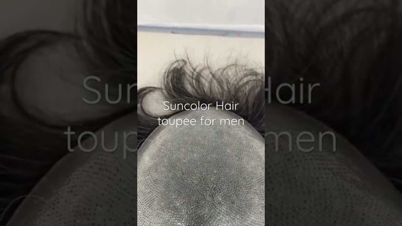 Suncolor Hair Toupee Hairpiece for Men, natural black with 20% grey hair