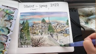 Easy Way to Start a New Sketchbook! 😊  Sketching a Simple Scenery | Ink and Wash