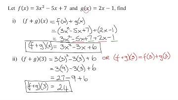 Find the Sum & Difference Functions (f+g)(x), (f-g)(x), (f+g)(3) when f(x)=3x^2-5x+7 and g(x)=2x-1.