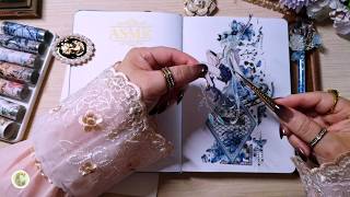 ASMR Journaling 💎🏯✨ Fantasy Blue Floral Journal