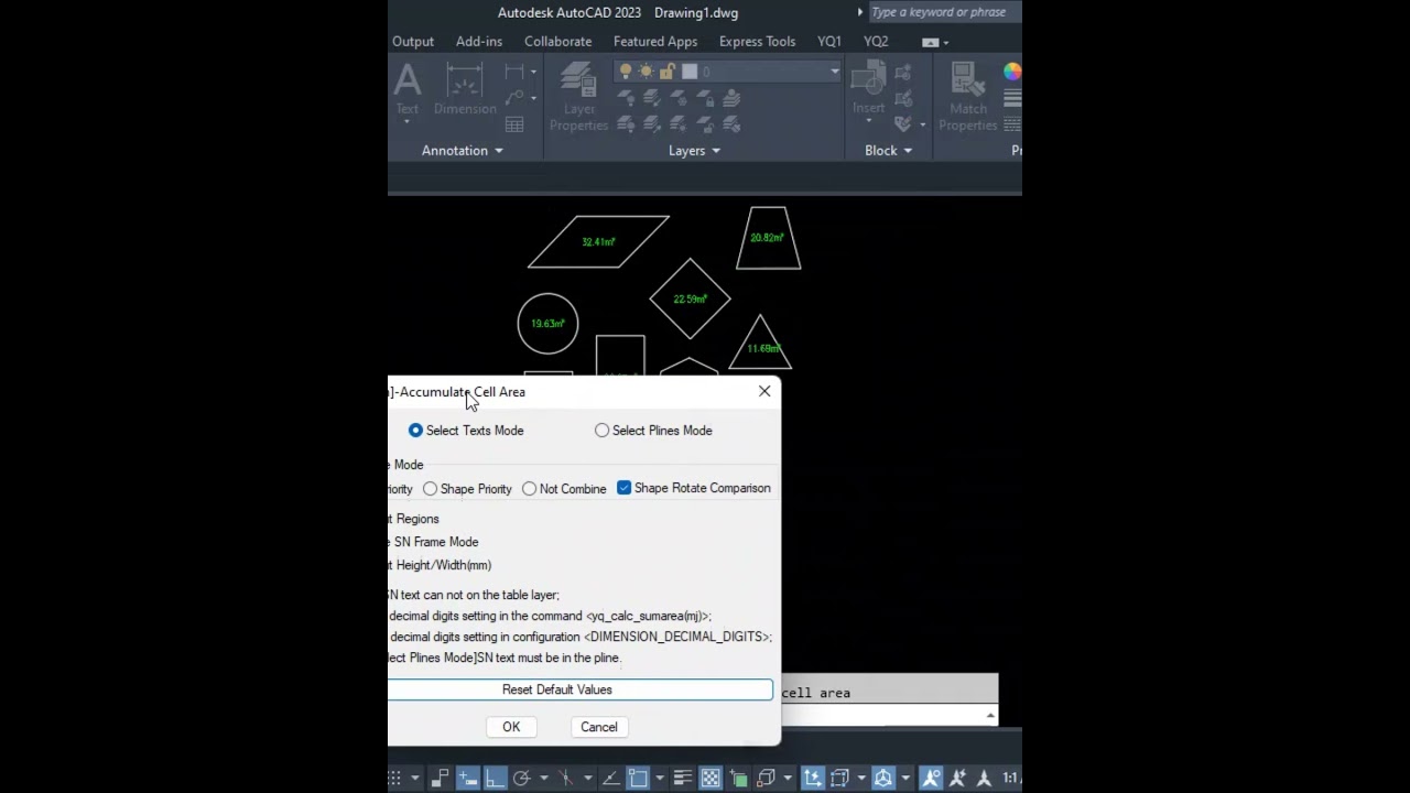 AutoCAD - YQarch Automatic Area Table (TMJ)
