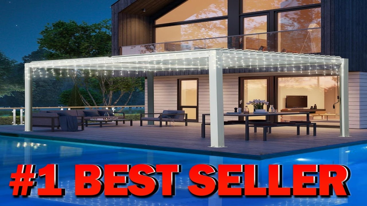 Domi 10' x 16' Louvered Pergola Outdoor Aluminum Pergola with Adjustable Galvanized - B0DYJGWJY4