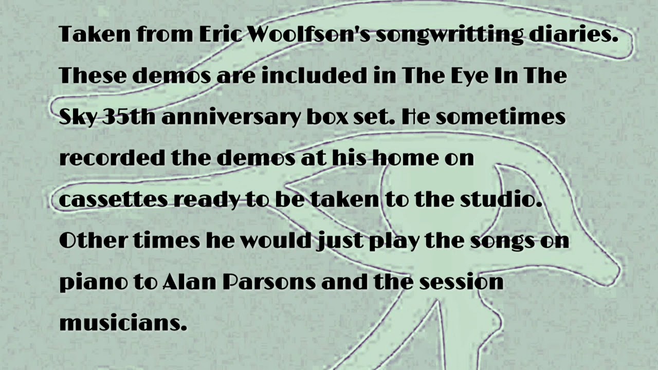 Eric Woolfson playing on piano the first demo of Eye In The Sky recorded at his home