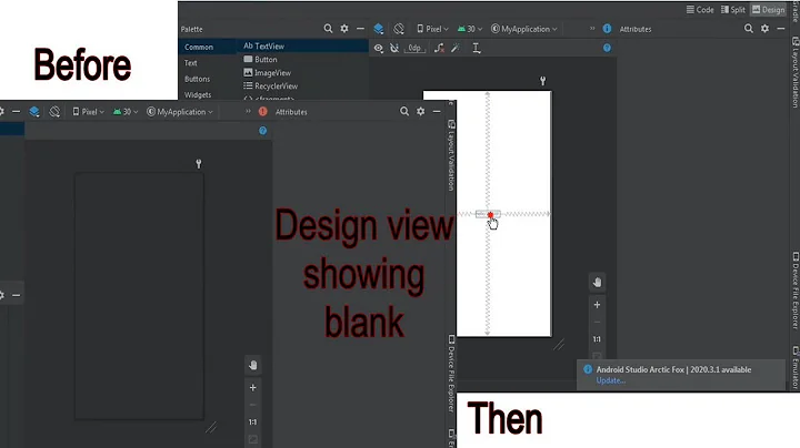 design view missing | Android studio preview screen showing blank