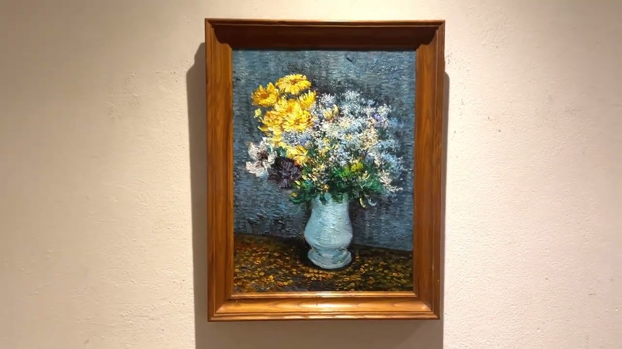 油彩　アネモネと水差し Vase with lilacs, daisies, anemones framed Van Gogh reproduction