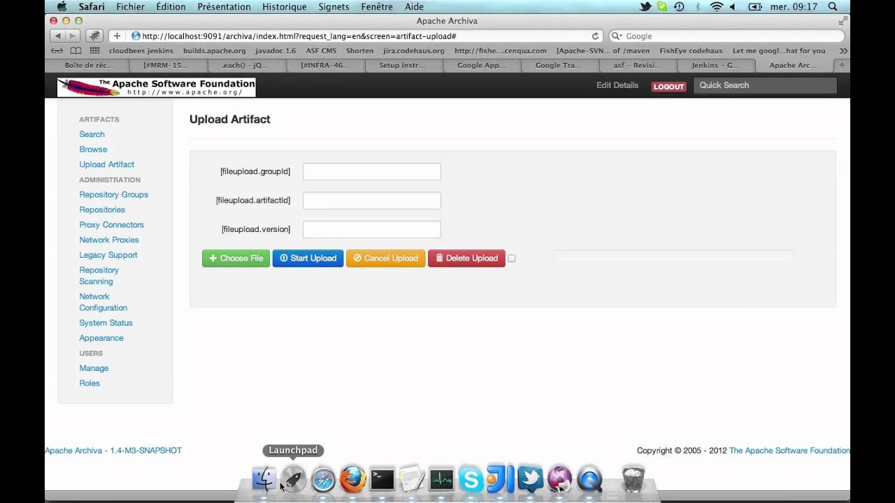 Archiva drag&drop upload artifacts