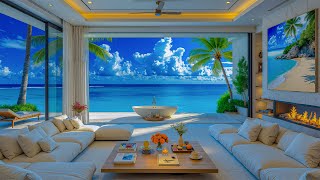 : Gentle Jazz In A Luxury Beach Lounge - Soothing Jazz Background With Ocean Waves To Start Day