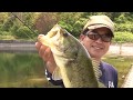 He use the bug and glab properly and lure the bass to the surface of water!!