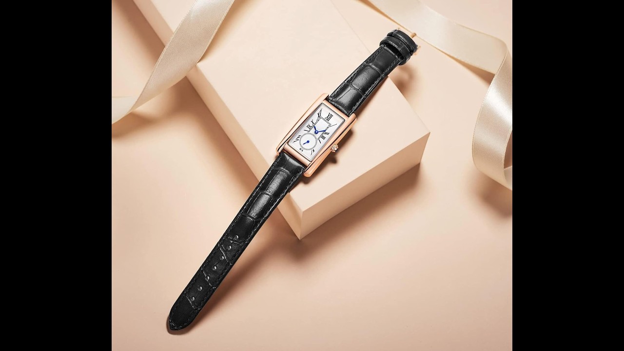 carlien Women Quartz Watch Lady Stylish Rectangle Dress Watch with Leather Strap and Sapphire Crown