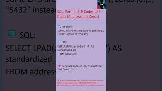 SQL: Format ZIP Codes to 5 Digits (Add Leading Zeros)