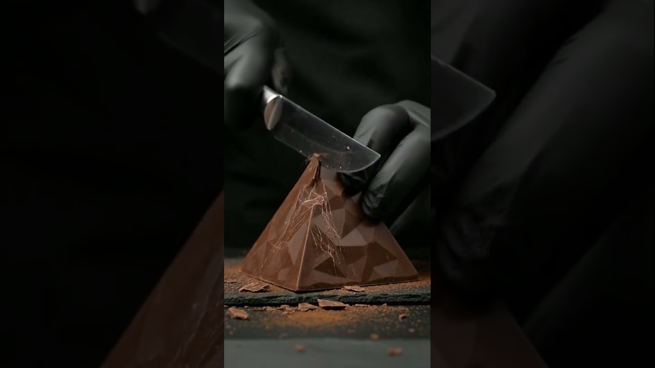 Chocolate Pyramid Cut With Crisp Cracking ASMR
