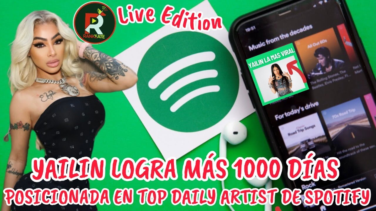 YAILIN LOGRA MÁS 1000 DÍAS POSICIONADA EN TOP DAILY ARTIST DE SPOTIFY