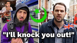 Muslim Security Guard THREATENS To Beat Up Brit, Then He Gets Thrown Out!