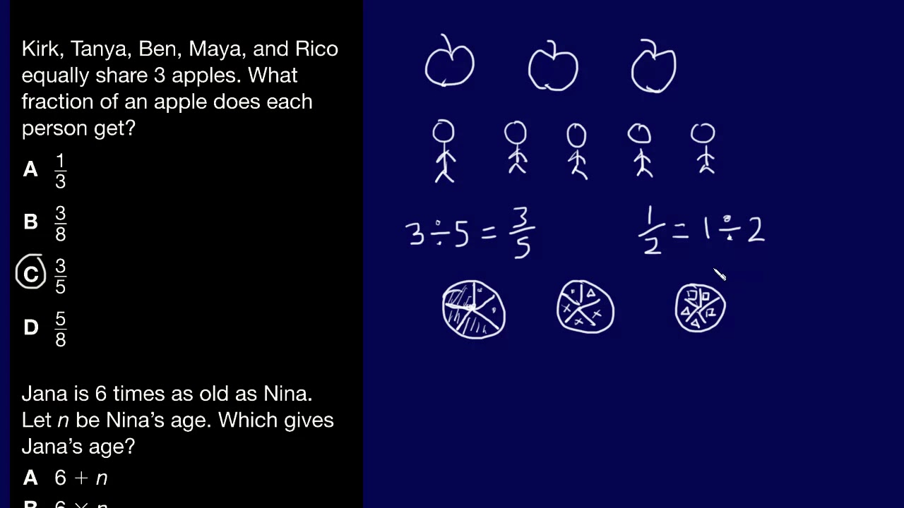 Common Core MATH QUESTIONS OF THE DAY -5th grade fractions and basic algebra