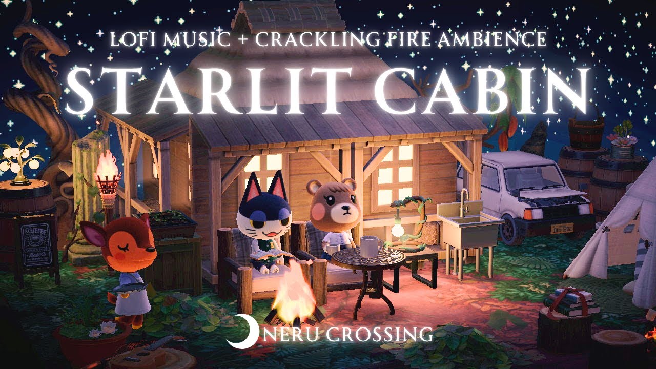 【あつ森BGM】星降る森の焚き火Lofi｜静かな小屋でチルな夜｜キャンプ気分を楽しめるカフェ｜途中広告なし｜2時間｜作業用・勉強用BGM