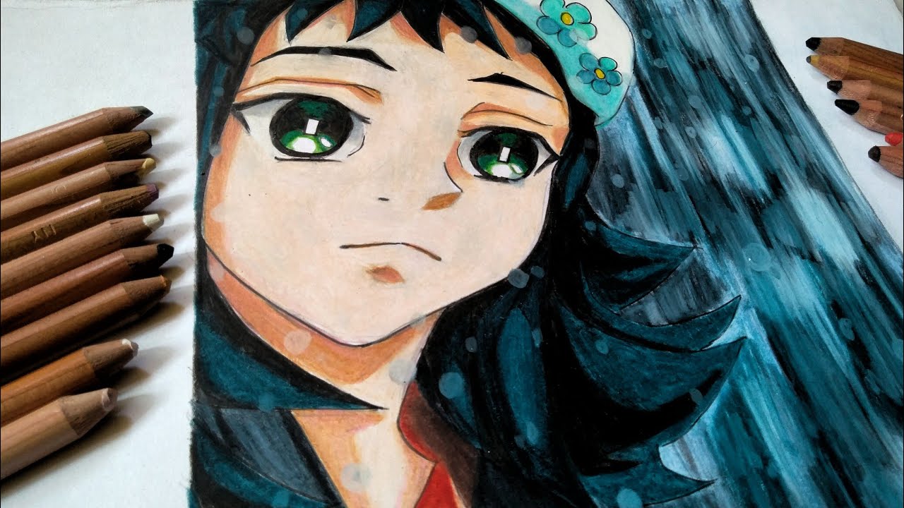 Drawing accurate to reference using color pencils: Kimetsu no yaiba