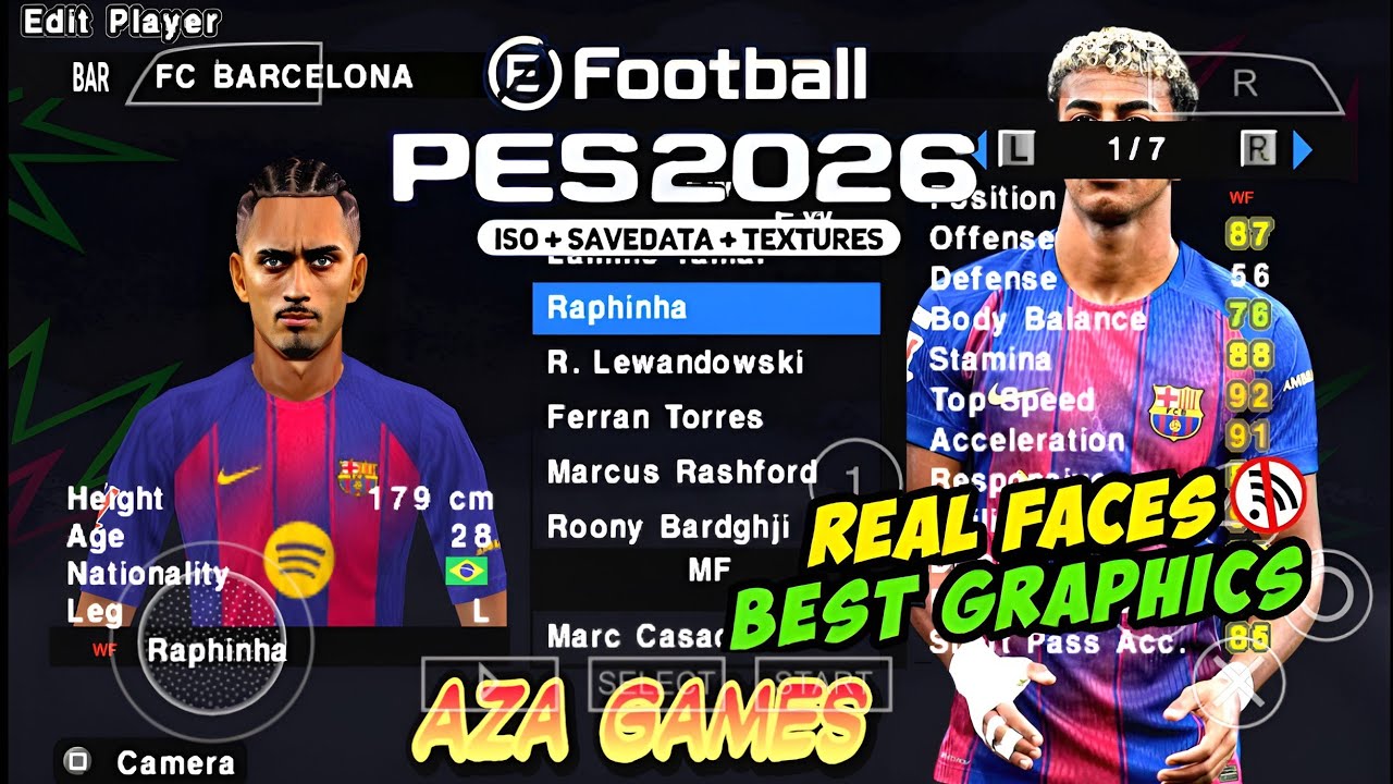 EFOOTBALL PES 2026 PPSSPP ISO NO TEXTURE & NO SAVEDATA NEW KITS 2025/26 REAL FACES TRANSFERS