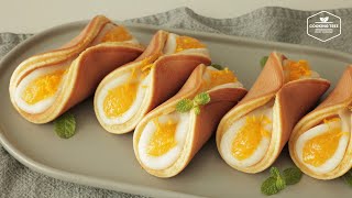 오렌지 찹쌀떡 팬케이크 : 도라야끼 만들기 : Orange Chapssaltteok Pancake : Mochi Dorayaki Recipe | Cooking tree