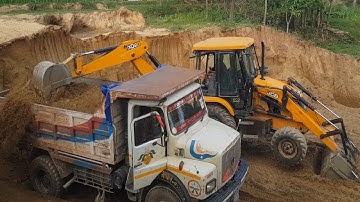 JCB Backhoe Loader Cutting Soil and Loading in Dump Truck- Dump Truck Carrying Soil -Dozer Video 10