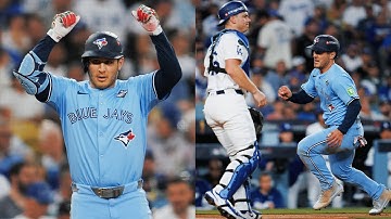 Daulton Varsho scores the third run of World Series Game 5 for the Blue Jays 🏃