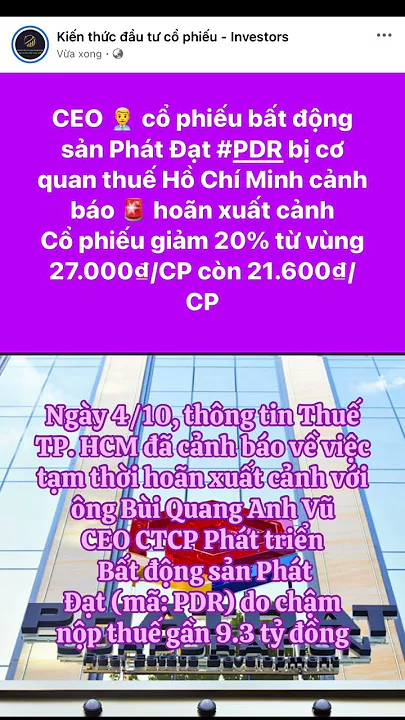 CEO Phát Đạt #PDR bị thuế cảnh báo hoãn xuất cảnh CP giảm 20% #dautucungtuan #cophieu #chungkhoan