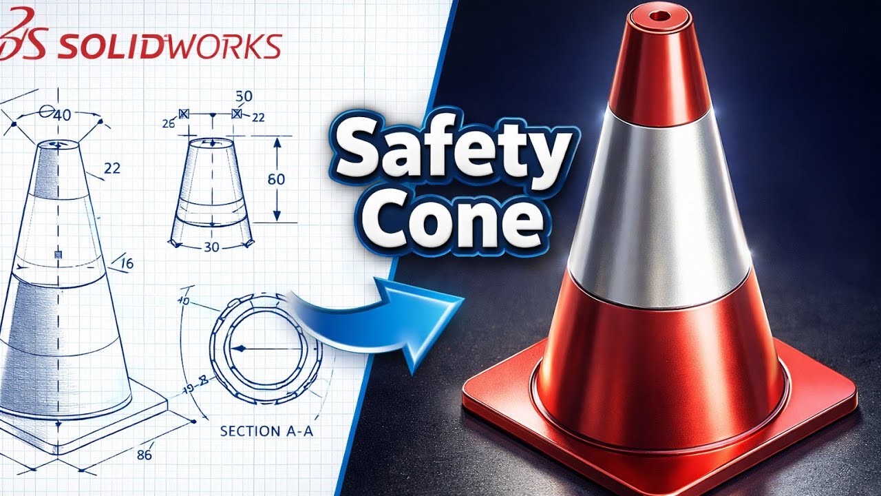 Design a Realistic Safety Cone in SolidWorks | Step-by-Step Tutorial | Day 2