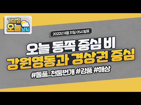 [오늘날씨] 오늘 동쪽 중심 비, 오후 수도권, 강원도 소나기! 8월 31일 5시 기준