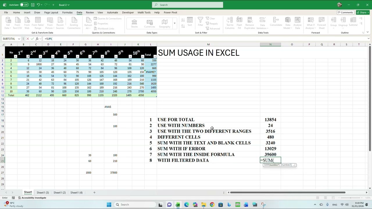 SUM WITH DIFFERENT DATA AND EXAMPLE