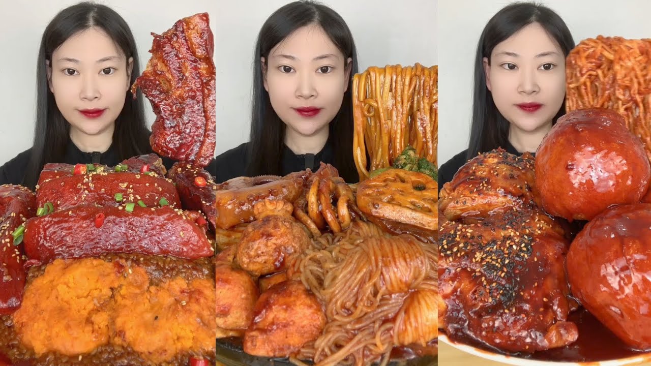 Yummy #24:Eat spicy 🥵🔥 noodles 🍜 braised pork boneless chicken 🍗 feet #mukbang #yummy #delicious