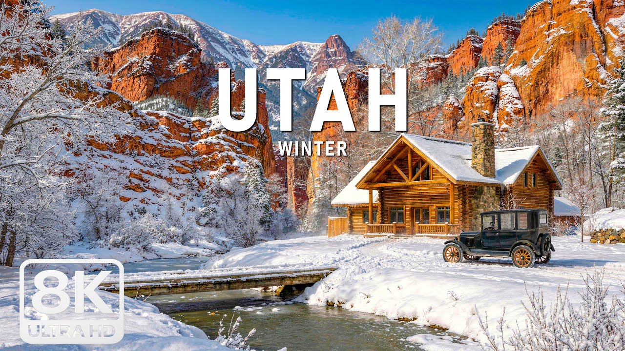 Winter in Utah 8K ❄️ Snowy Red Rock Canyons, Frozen Deserts & Deeply Relaxing Piano Music