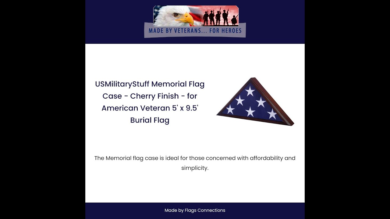USMilitaryStuff Memorial Flag Case   Cherry Finish   for American Veteran 5' x 9 5' Burial Flag