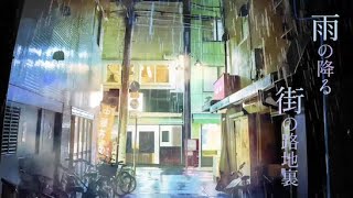 Gentle rain. Atmosphere of alleys in Japanese city