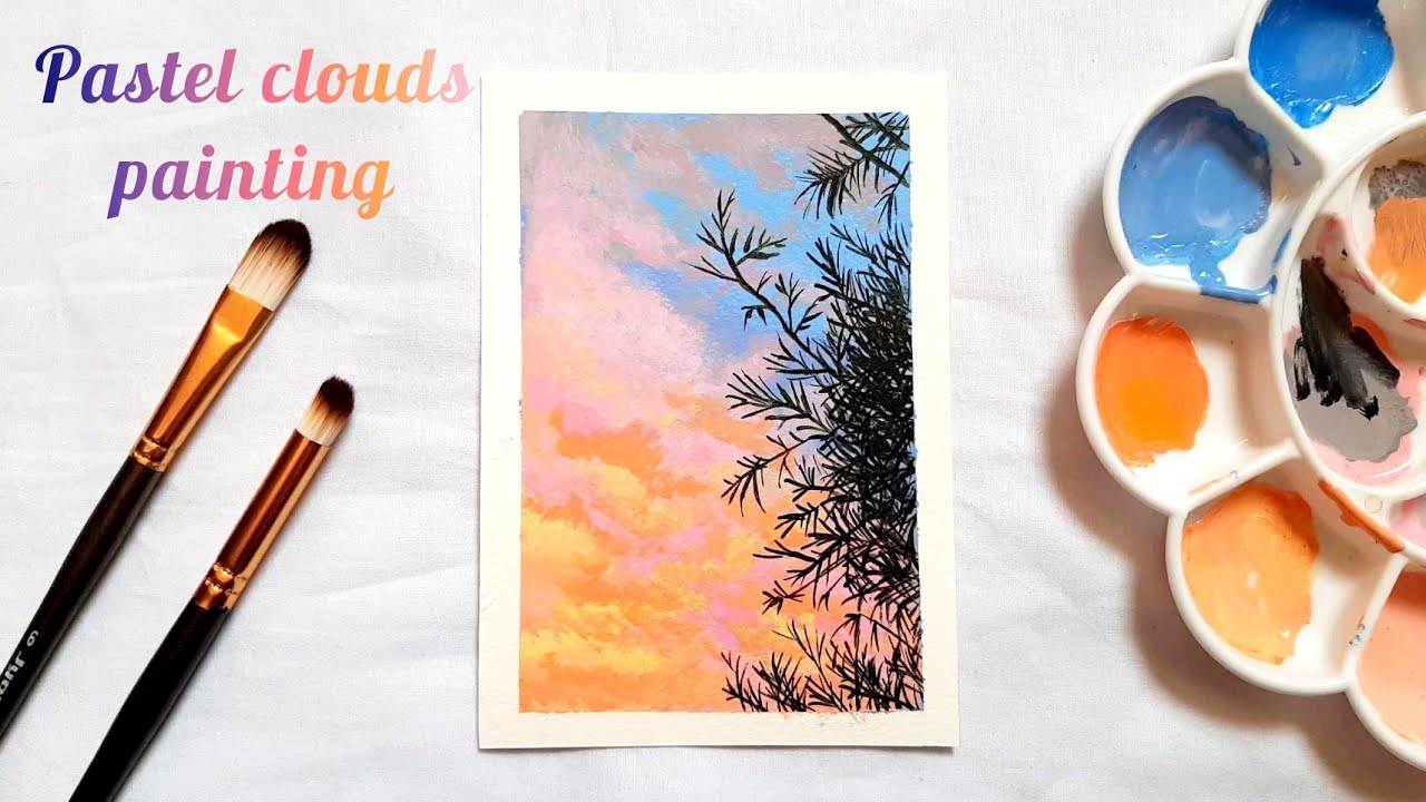 Pastel clouds painting 😍 tutorial for beginners/ Acrylic painting /Sunset vibes 