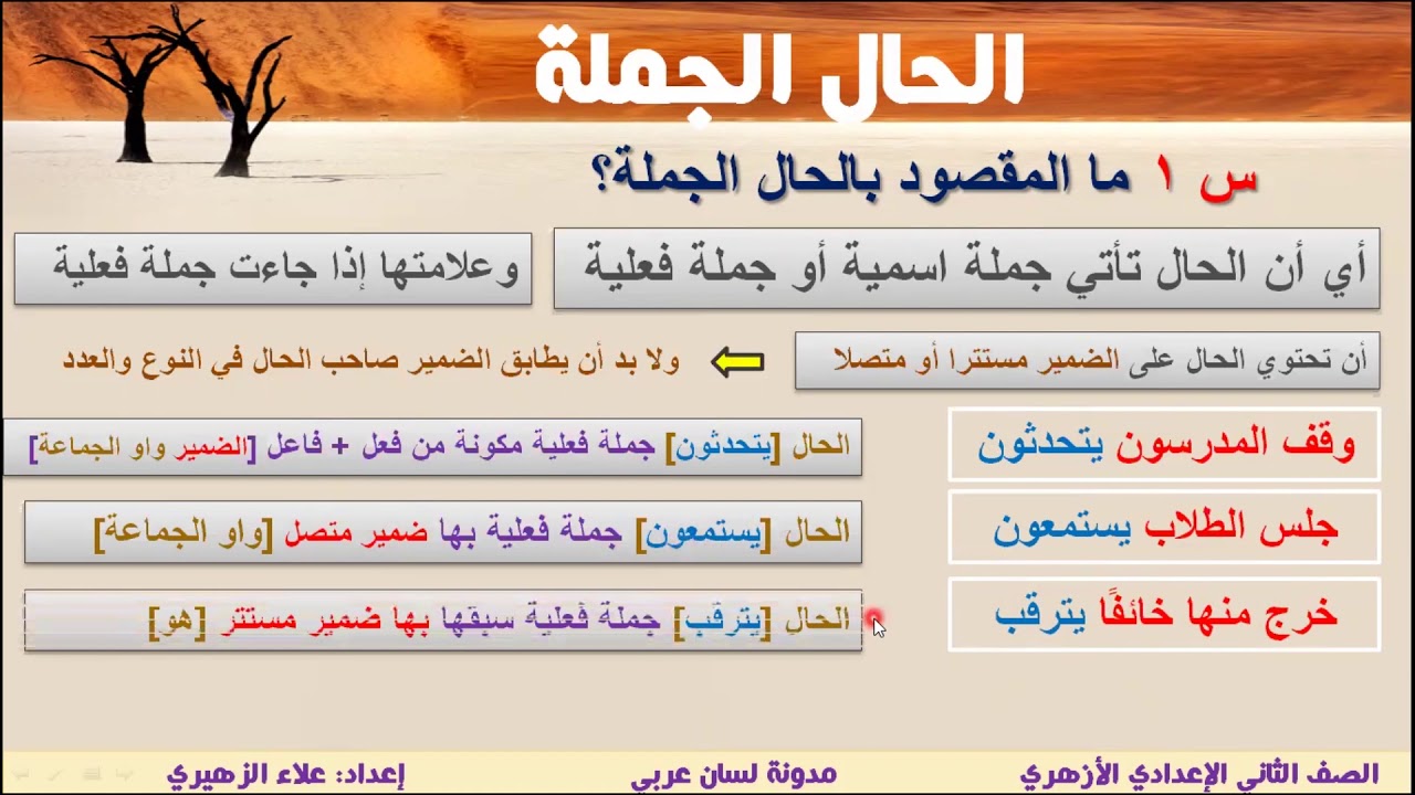 الحال المفرد والجملة وشبه الجملة ...نحو رقم [7] للصف الثاني الإعدادي الأزهري