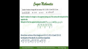 Class 11 Mathematics  - Length of the medians of a triangle with vertices (2,0,0), (0,4,0) & (8,0,0)
