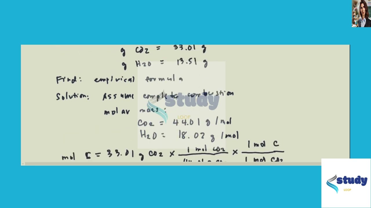 Combustion analysis of a hydrocarbon produced 33.01 g CO2 and 13.51 g H2O. Calculate the empirical f