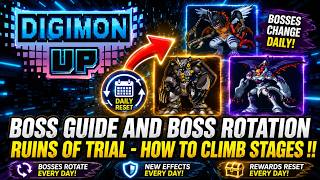 Digimon Up - Ruins of Trial Boss Rotation ! How to beat the new Overdrive Dungeon !