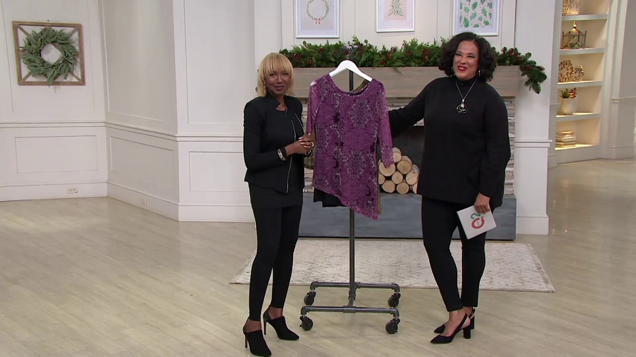 Attitudes by Renee Asymmetric Hem Printed Mesh Tunic on QVC