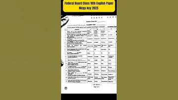 Federal Board English Class 10th MCQs Answer key 2025 - Fbise Exam 2025